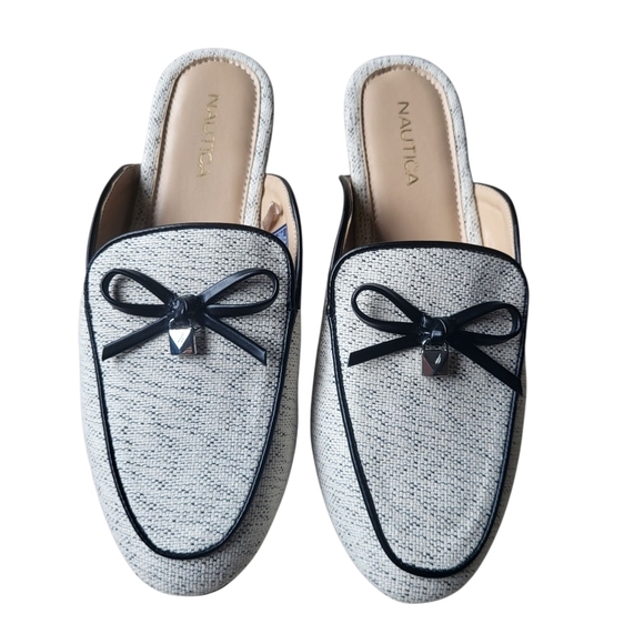 Nautica Cream & Black Preppy Fionola Bow Slip On Shoes Mules Size 8 - Picture 2 of 10